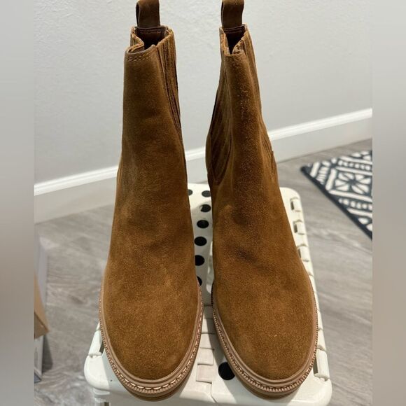 Steve Madden Lenny Brown cognac suede platform block heel ankle booties size 8 - Picture 2 of 7